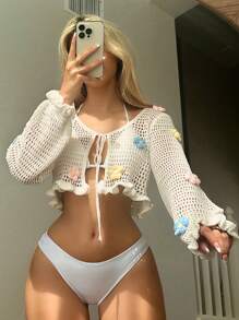 Swim Mod Women's Hollow Floral Lace Knitted Beach Cover Up Coverup For Summer Beach Vacation