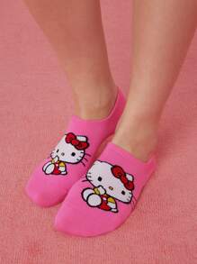 HELLO KITTY AND FRIENDS | SHEIN 5 Pairs Women Breathable Soft Boat Socks/Invisible Socks, Reinforced Toe & Heel, Cute Bow Pattern, Assorted Colors, Suitable For Spring & Summer