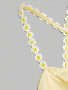 Sweetra American Style Backless Sweet Tie String Spaghetti Strap Summer Dress For Girls - Yellow - View 4