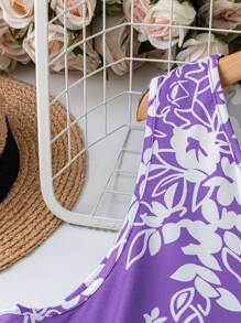 Top de tirantes con estampado floral talla grande para mujer, camisetas gráficas de verano - Morado - Ver 3