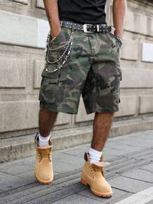 Manfinity EMRG Men's Casual Camouflage Print Denim Cargo Shorts Jorts For Summer, Camo Shorts Jorts For Men Going Out Hang Out Commute Street