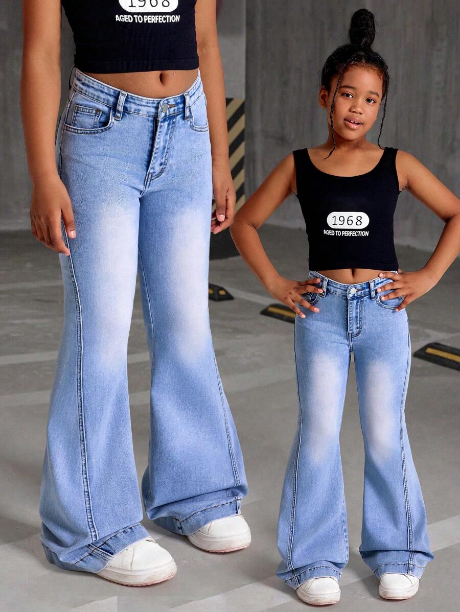 Girls' Light Blue Washed Loose Straight Leg Casual Jeans Tween Girl Clothes 14y Tween Girls Set Tween Girl Summer Clothes Tween Tween Girls Activewear Tween Summer Clothes Girls - Light Wash - View 1