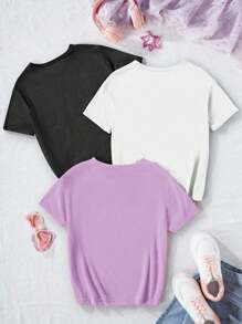 GraphicGems 3pcs/Set Teenage Girls Racing Pattern Crew Neck Knit T-Shirts, Comfortable & Versatile, School, Campus, College - Multicolor - View 2