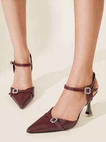 CUCCOO CHICEST Women's Pointed Toe Bowknot Slingback High Heel Sandals - Burgundy - View 6