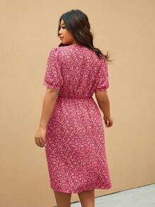 Elaquor Robe d'été pour femme grande taille, design croisé avec un col en V et imprimé floral romantique français pour les vacances - Rose orangé - Voir 2