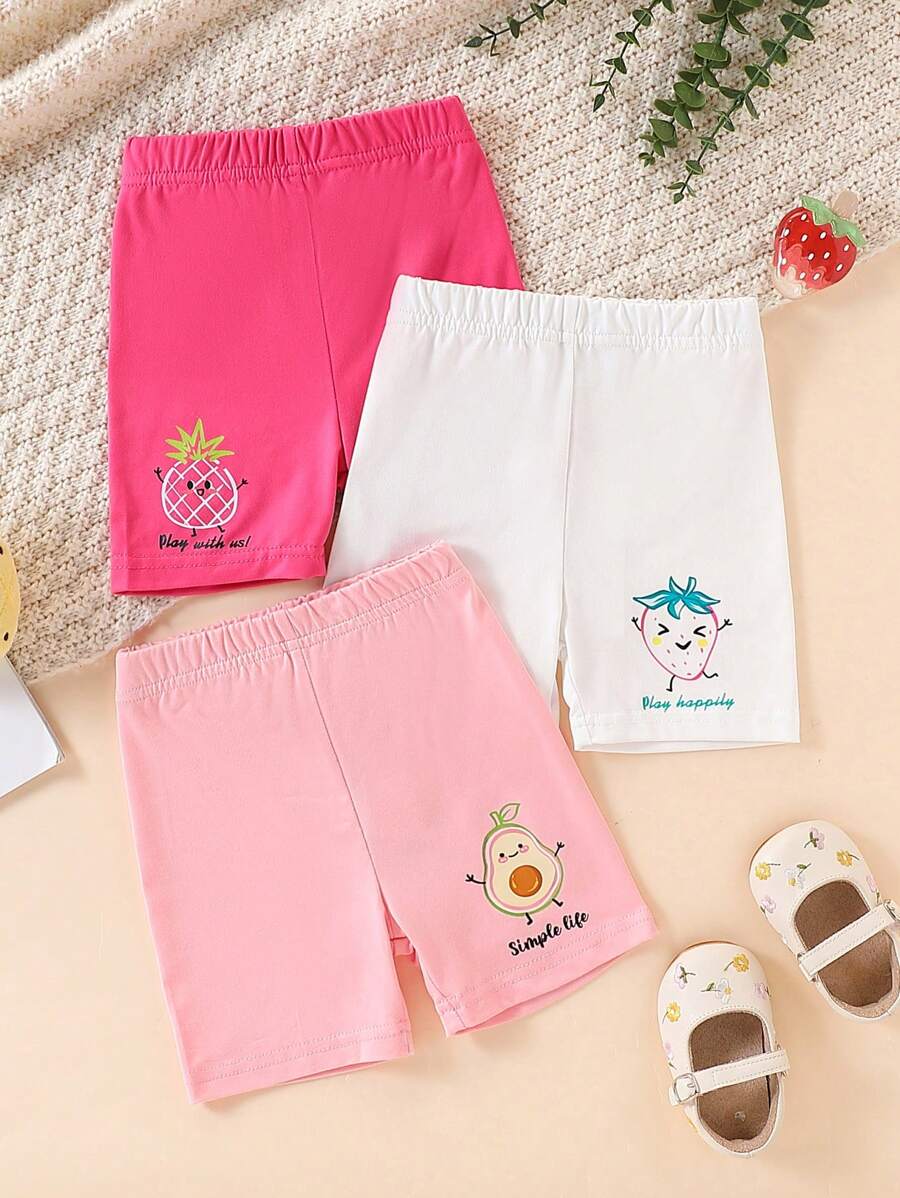 Baby Girls Can Wear Simple, Casual, Cute, Fun, And Lively Fruit Printed Shorts In Spring And Summer. Three Pieces Set - Multicolor - View 1