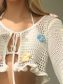 Swim Mod Women's Hollow Floral Lace Knitted Beach Cover Up Coverup For Summer Beach Vacation