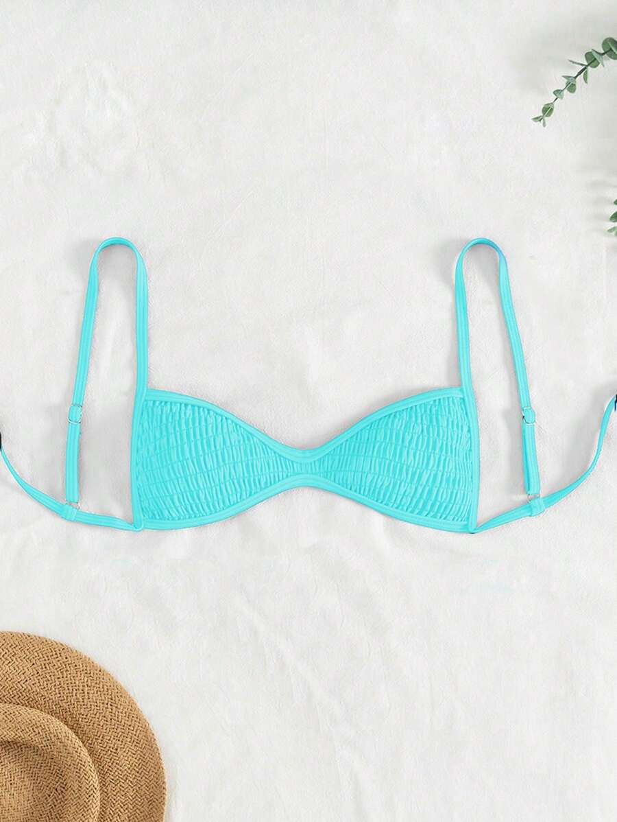 SHEIN Swim 女士纯色细肩带迷你比基尼背心,夏季沙滩装 - 薄荷藍 - 查看 1