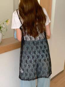 DAZY 情人节新款春季女士蕾丝吊带透视长款吊带背心 - 黑色 - 查看 7