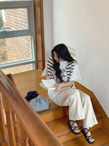 DAZY Camiseta de mujer con cuello redondo y mangas cortas, con diseño de moda bonito para el verano - Blanco - Ver 3