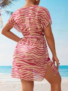 Swim Lushoire 度假海滩斑马纹侧开衩罩衫 - 彩色 - 查看 2