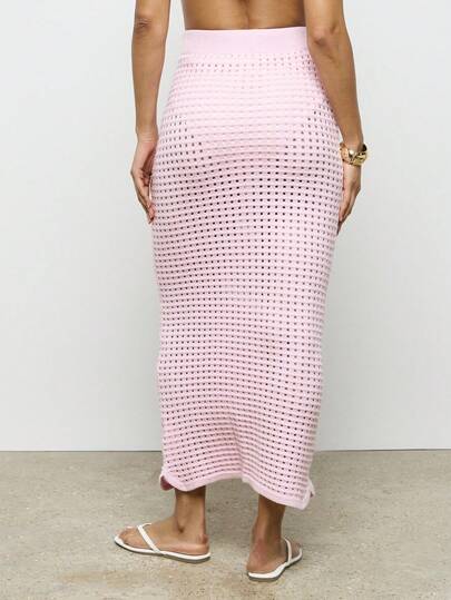 Open Weave Knitted Breathable Lightweight Maxi Skirt