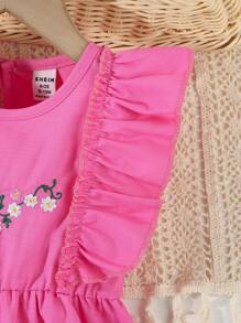 SHEIN Conjunto de 2 piezas de vestido sin mangas con volantes y pantalones cortos para bebé niña
