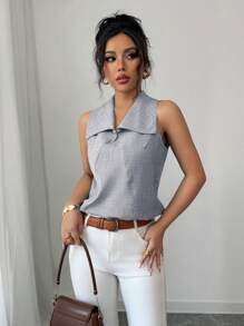 Elenzga 女士休闲百搭纯色无袖衬衫