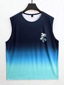 ResortEase Plus Size Men's Palm Tree Graphic Round Neck Casual Tank Top