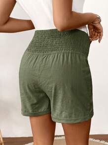 SHEIN Maternity Solid Color Drawstring Waist Casual Shorts For Vacation - Army Green - View 2