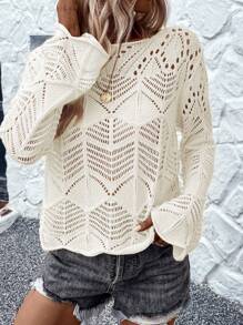 SHEIN LUNE Suéter de punto calado de unicolor casual para vacaciones, otoño e invierno