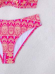 Swim DD+ DD+ 系列女式夏季复古印花吊带聚拢钢圈比基尼两件套，海滩度假