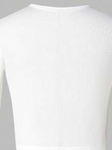 SHEIN Ensemble de 2 pièces pour jeunes filles : Top à manches longues col V unicolore et jupe imprimé léopard taille élastique - Multicolore - Voir 3