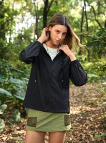 In My Nature Veste de soleil pour femmes avec col zippé, cordon de serrage, capuche et manches longues de couleur unie, idéal pour la randonnée