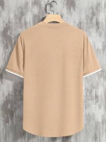 Manfinity Homme Camiseta de manga corta casual de verano para hombres con recorte de contraste