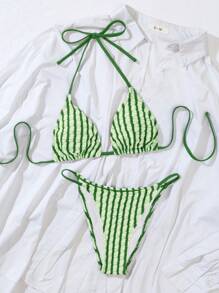 Swim Vcay Set Bikini a righe da donna con collo all'halter per la spiaggia estiva