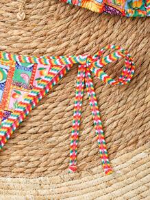 SHEIN Swim Women's Random Print Halter Neck Bikini Set For Summer Beach Vacation - Multicolor - View 4