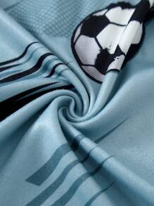 Boy Pajamas: 2pcs Snug Fit Activewear Short Sleeve T-Shirt And Shorts Set With Stylish Football Print For Tween Boys