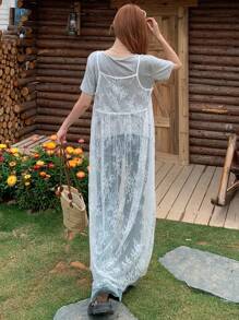 FRIFUL Women's White Long Lace Camisole Dress, Vacation Dress Sundress,Casual Women Dresses - White - View 5