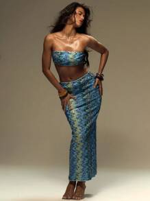 MUSERA Bandeau Sequin Pattern Y2k Cropped Top For Summer, Vacation, Festival Tube Top Hot Rave Ibiza Sexy Fall