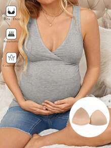 SHEIN Maternity Solid Color Cross V-Neck Slim Fit Casual Tank Top