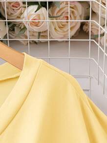 EMERY ROSE 大码女式 V 领短袖休闲纯色 T 恤 - 黃色 - 查看 5