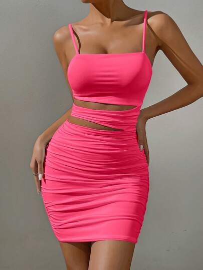 Glamine Women's Solid Color Spaghetti Strap Top And Skirt Set Women Summer Set