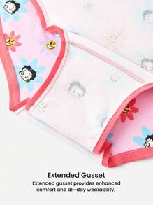 LUVLETTE BETTY BOOP X LUVLETTE Set de lenjerie intimă pentru femei Airy Cotton Basics cu talie înaltă, pachet de 2 buc.