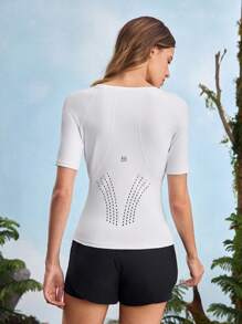 In My Nature 女式字母印花修身夏季户外短袖T恤徒步旅行女装 - 白色 - 查看 2