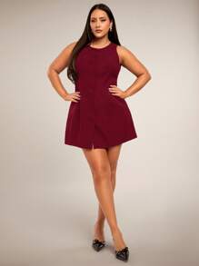 SHEIN BAE Plus Size Women's Elegant Burgundy Summer Mini Vest Dress,Buttoned Short Date Night Outfit,Y2K Streetwear,Office Fairy Workwear,Back To School Outfit - Burgundy - View 7