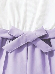 SHEIN Conjunto de 2 peças/conjunto de jaqueta e macacão de cor sólida casual de verão para meninas adolescentes