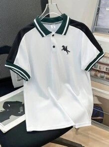 SHEIN Áo thun polo cổ bẻ tay ngắn thường ngày cho bé trai tuổi mới lớn, thích hợp mặc đi làm, đi học, thường ngày, thể thao, xuân/hè - trắng - Xem 3