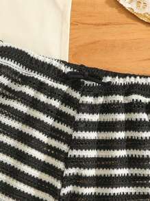 Tween Girl 条纹松紧腰宽松蝙蝠袖罩衫和短裤套装 - 黑與白 - 查看 5