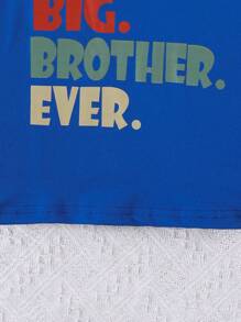 SHEIN Young Boy Casual Slogan Graphic Round Neck Short Sleeve T-Shirt, Summer - Blue - View 5