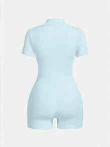 Sovereign Charm 女士纯色前拉链短袖连体裤，农历新年休闲日常穿着