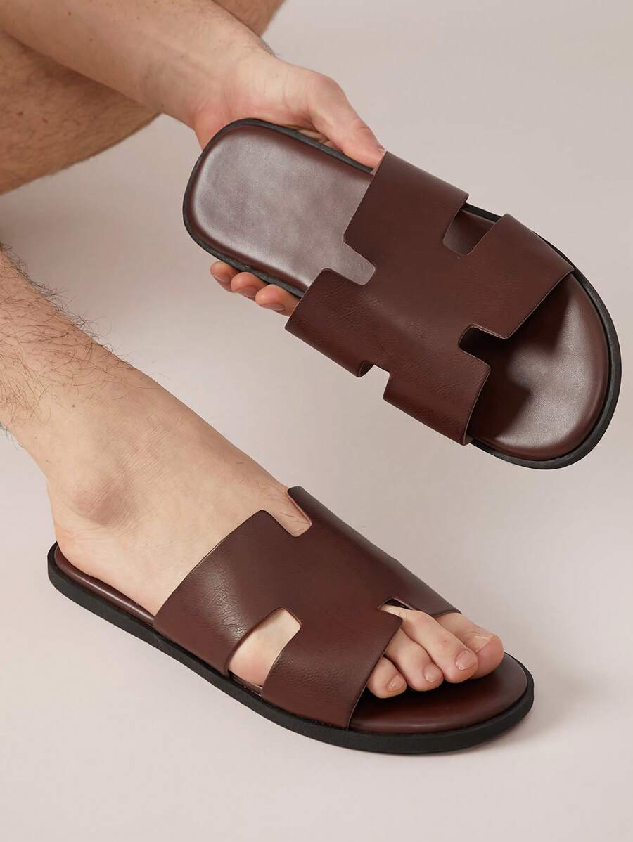 SHUZIA 男士纹理拖鞋 - 高端感觉、防滑、舒适、情人节礼物夏季鞋 - 棕色 - 查看 1