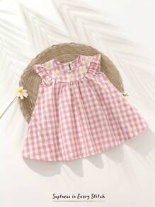 Cozy Pixies 新生女婴雏菊花卉图案圆领荷叶边修腰连衣裙 - 彩色 - 查看 3