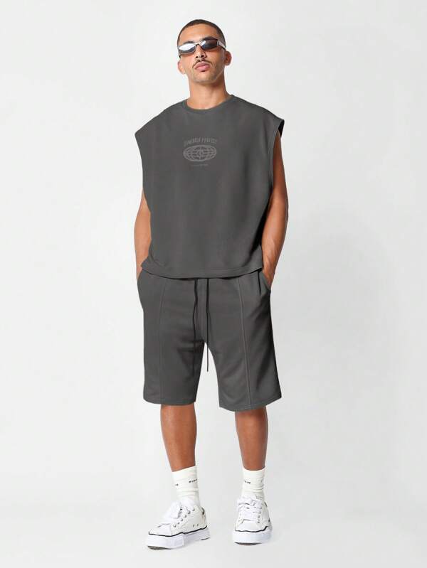 SUMWON Oversized Athletic Tank Top And Shorts Set Streetwear Coordinates Loopback Jersey Summer Training Urban Performance Sleeveless Athletic Set Athleisure Summer Workout Sports Apparel