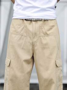 Manfinity Homme Men's Khaki Denim Avant-Garde Street Casual Long Jeans With Zipper Detail - Khaki - View 6