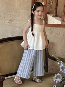 DAZY Conjunto de 2 piezas de top de tirantes + pantalones a cuadros para niña, para el verano