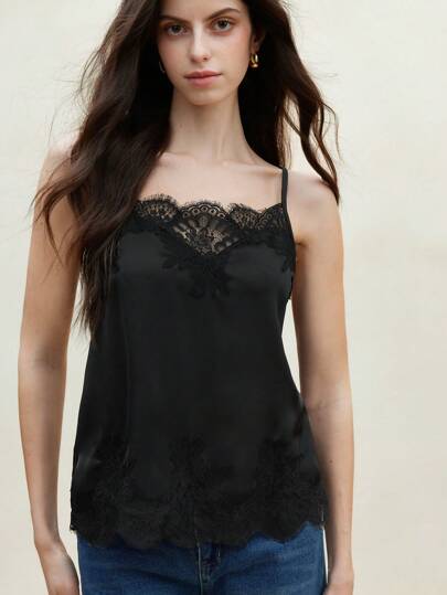 BizChic Women's Lace Collar Decor Camisole, Modern Elegant Urban Commute Daily Versatile Romantic 90s Retro Style, Suitable For Christmas, New Year, Valentine's Day, Party, Beach, Graduation, Fashion, Carnival, Holiday, Wedding Guest, Brunch, Airport, Multiple Occasions