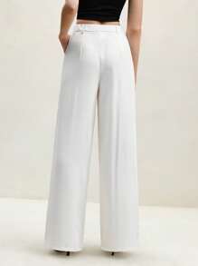 BizChic 新款夏季女式优雅百搭休闲工作通勤约会办公室毕业阔腿裤，白色 - 白色 - 查看 5