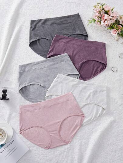 5 件/套大码女式纯色弹性腰部三角裤