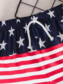SHEIN 1pc Young Boy's Patriotic Patchwork Shorts, US Flag Logo, Casual Daily/Holiday/School Wear, Summer Getaway, Travel, Relax, Sunbathing - Multicolor - View 6